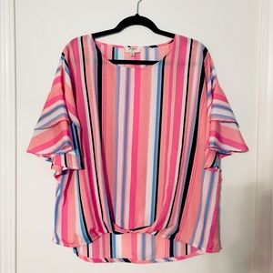 Umgee Striped Twist Front Tunic Top